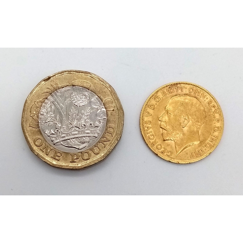 37 - A 22k Gold George V Half Sovereign Coin. 4g