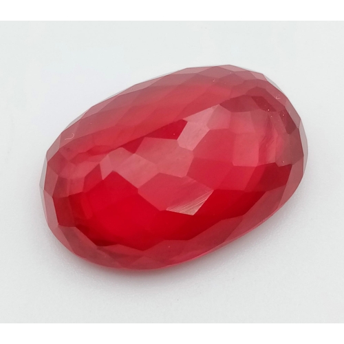 722 - A Blood Red 48ct Oval Cut Ruby Red Coloured Gemstone. 26 x 18mm. No certificate so as found.