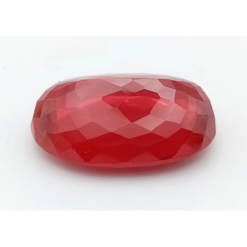 722 - A Blood Red 48ct Oval Cut Ruby Red Coloured Gemstone. 26 x 18mm. No certificate so as found.