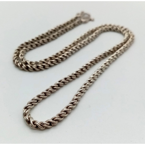 924 - A Vintage 925 Silver Rope Twist Necklace. 52cm. 22g