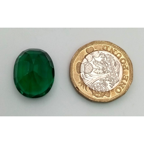 925 - An 18ct Emerald Green Coloured Step Cut Gemstone. 18 x 15mm. No certificate so as found.