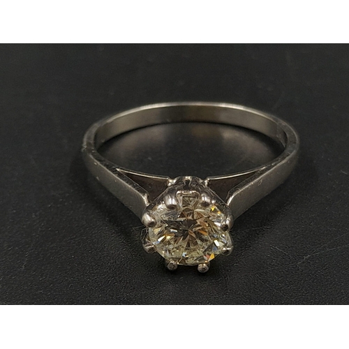 417 - A Platinum Diamond Solitaire Ring. 1.20ct - I-VS Grade.
Size R. 4.81g.