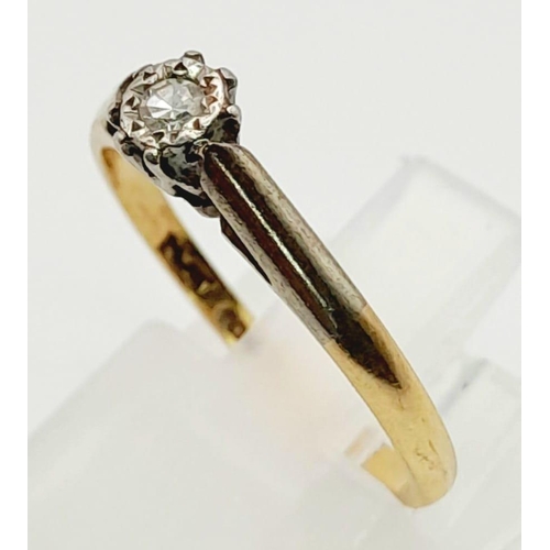 841 - An 18K Yellow Gold Diamond Solitaire Ring. Size N. 
1.63g total weight.