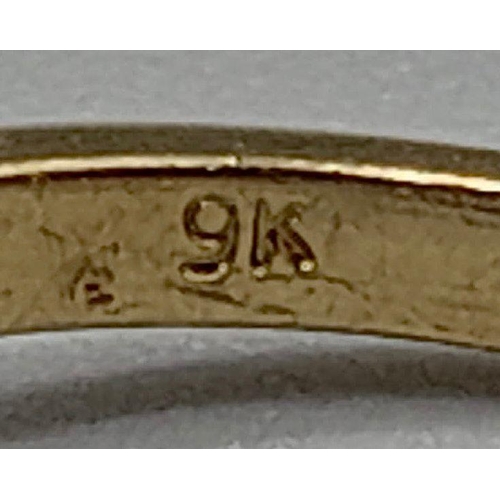 659 - A 9K White and Yellow Gold Cross-over 2 Diamonds Ring. Size O. Total weight: 1.68g