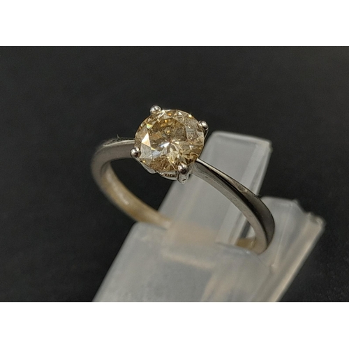 603 - A 9K White Gold Diamond Solitaire Ring. 0.77ct. I2 Grade.
Size K. 1.83g.