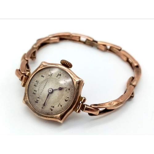 1109 - A Vintage 9K Rose Gold Cased Collingwood Watch. In need of repair so A/F. 12.71g total weight.