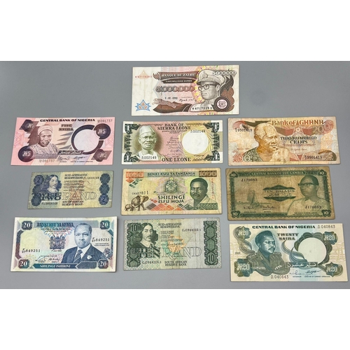 1117 - Ten Vintage African (different country) Currency Notes - Fair to excellent condition, but please see... 