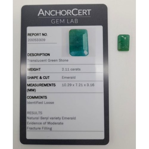 1286 - A 2.11ct Emerald-Cut Natural Beryl Variety Emerald Gemstone. Comes with an Anchor Certificate.