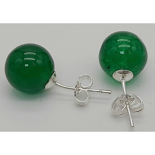 1398 - A Pair of Green Jade Ball Earrings.