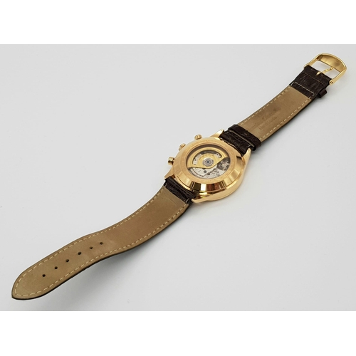 150 - A Christian Jacques Automatic 18K Gold Gents Chronograph Watch. Crocodile leather strap. 18k gold ca... 