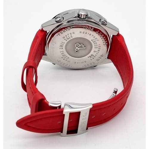 170 - A Jacob and Co Five Time Zone Gents Watch. Red rubber strap. Steel case - 46mm. Quartz movement. Mul... 