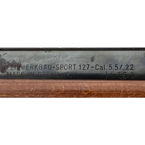 329 - A Vintage Feinwerkbau 127 Sport .22 Calibre Air Rifle. A well manufactured German classic. In good c... 