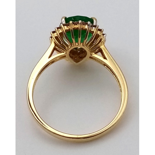 39 - A 14K Yellow Gold 2.10ct Zambian Emerald with Diamond Surround (0.40ct) Ring. Size N/O. 2.9g total w... 