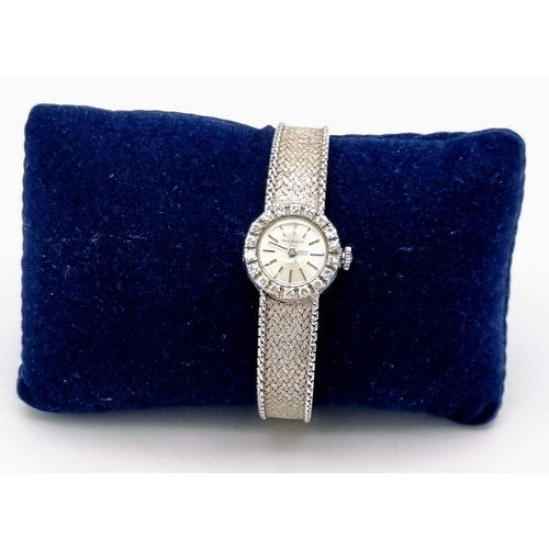 711 - A Vintage Jaeger Le Coultre 18k White Gold and Diamond Ladies Watch. 18k white gold strap and case -... 