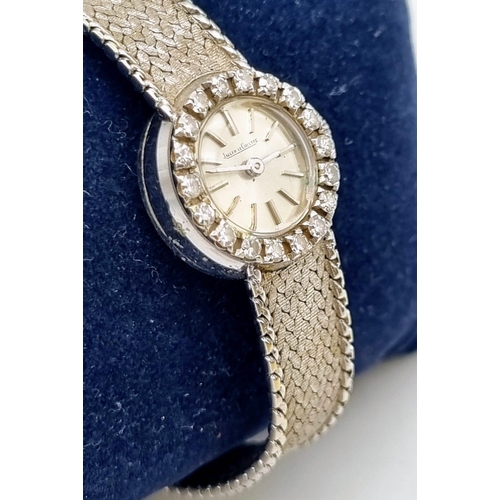 711 - A Vintage Jaeger Le Coultre 18k White Gold and Diamond Ladies Watch. 18k white gold strap and case -... 