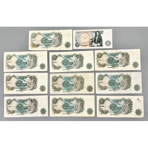 750 - Eleven Vintage Bank of England One Pound Notes - Good to excellent condition but please see photos