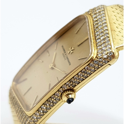 835 - A Vacheron and Constantin 18k Gold and Diamond Ladies Watch. Solid 18k strap and rectangular case - ... 