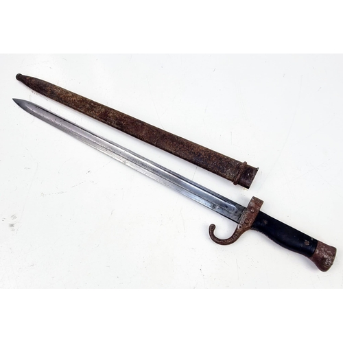 840 - Antique French Bayonet with Scabbard. Markings on blade of a letter B in a diamond shape. Blade in g... 