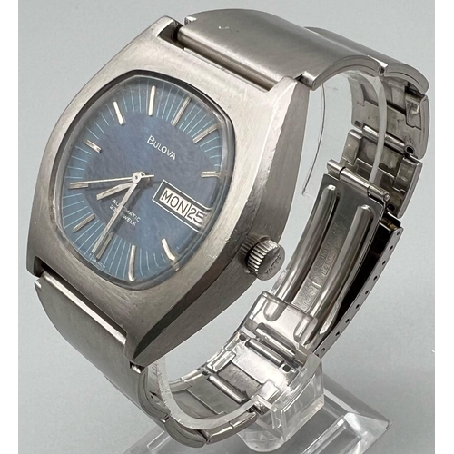 1005 - A VINTAGE BULOVA AUTOMATIC WATCH WITH THE DISTINCTIVE BLUE FACE  A/F