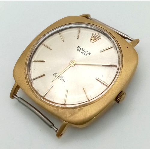 1039 - An 18K brushed yellow gold ROLEX CELLINI, 30 x 30 mm case with champagne  coloured dial. manual Swis... 