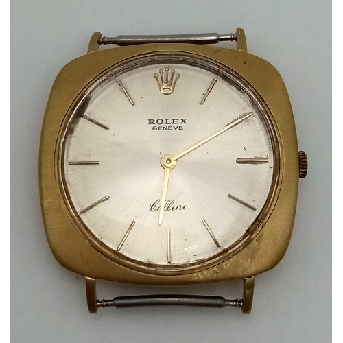 1039 - An 18K brushed yellow gold ROLEX CELLINI, 30 x 30 mm case with champagne  coloured dial. manual Swis... 