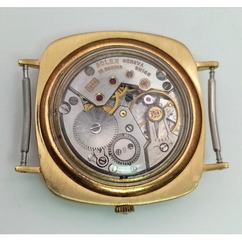 1039 - An 18K brushed yellow gold ROLEX CELLINI, 30 x 30 mm case with champagne  coloured dial. manual Swis... 