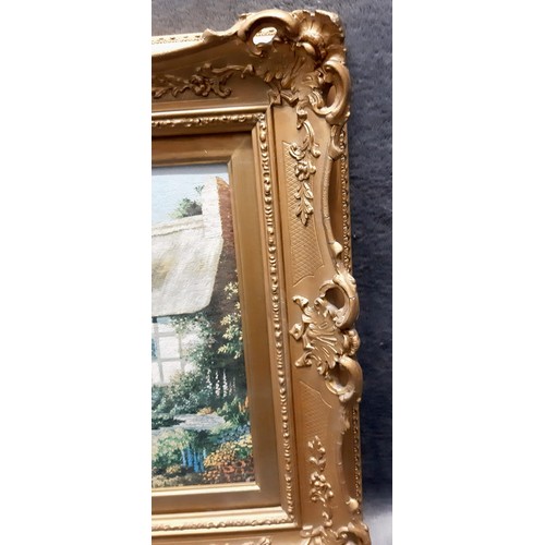 1358 - Three wood and plaster picture frames in gold effect. The largest one has a small bit of damage to t... 