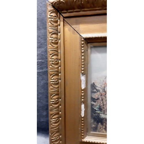 1358 - Three wood and plaster picture frames in gold effect. The largest one has a small bit of damage to t... 