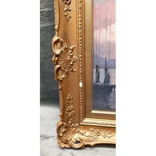 1358 - Three wood and plaster picture frames in gold effect. The largest one has a small bit of damage to t... 