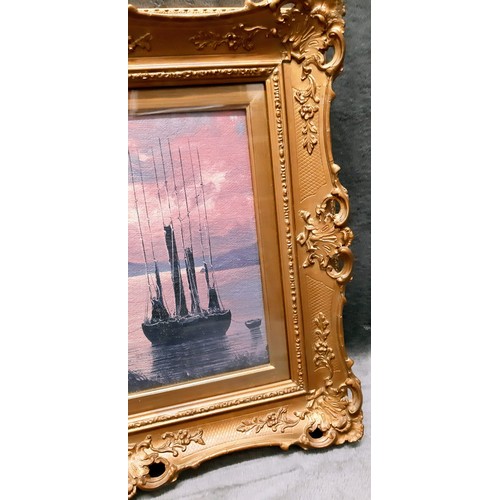 1358 - Three wood and plaster picture frames in gold effect. The largest one has a small bit of damage to t... 