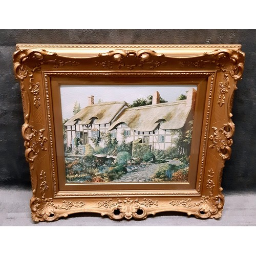 1358 - Three wood and plaster picture frames in gold effect. The largest one has a small bit of damage to t... 