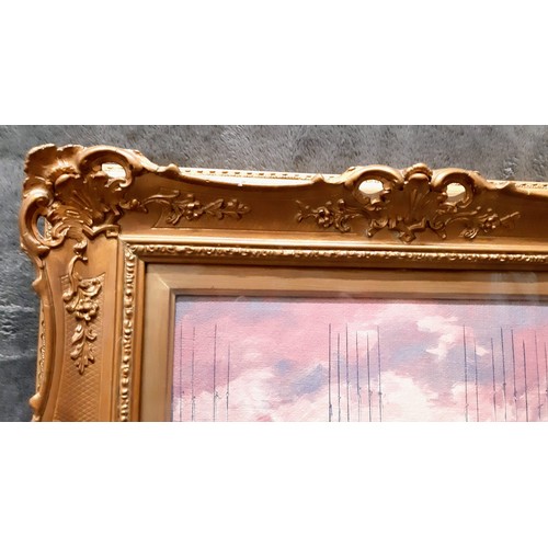 1358 - Three wood and plaster picture frames in gold effect. The largest one has a small bit of damage to t... 