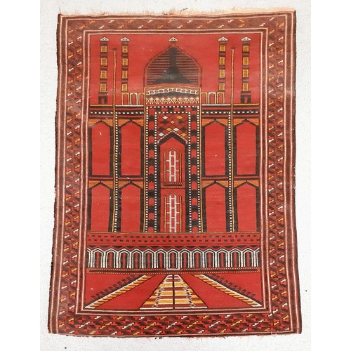 1203 - Three hand woven rugs, one silk and an antique hand woven tapestry/wall hanging. The silk rug is in ... 