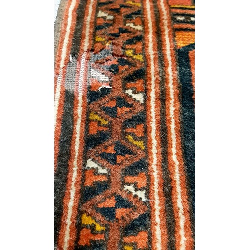 1203 - Three hand woven rugs, one silk and an antique hand woven tapestry/wall hanging. The silk rug is in ... 