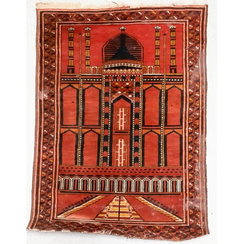 1203 - Three hand woven rugs, one silk and an antique hand woven tapestry/wall hanging. The silk rug is in ... 