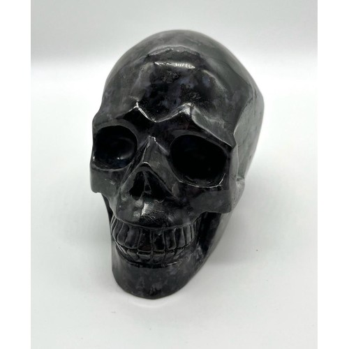 1216 - A 1000g Natural Gabbro-Jasper Hand-Carved Quartz Skull Figure - or Perfect Paperweight. 12cm x 9cm.