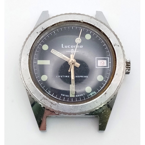 1035 - A Vintage divers Lucerne lifetime mainspring base metal bezel and stainless steel back wrist watch w... 