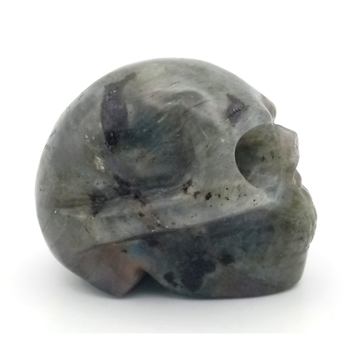 1090 - A Hand-Carved Labradorite Skull Figure. 5cm.