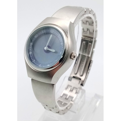 1330 - A SELECTION OF LADIES STAINLESS STEEL WRIST WATCHES: SWATCH IRONY, MIDO QUARTZ AND 2 OTHERS.