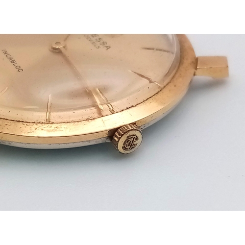 1334 - Tressa Swiss Incabloc manual winder thin wrist watch, no strap.