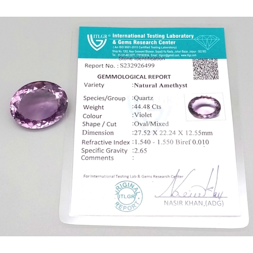 788 - 44.48ct Natural Bolivian AAA Grade Amethyst oval with ITLGR Certification  27.52 x 22.24 x 12.55mm