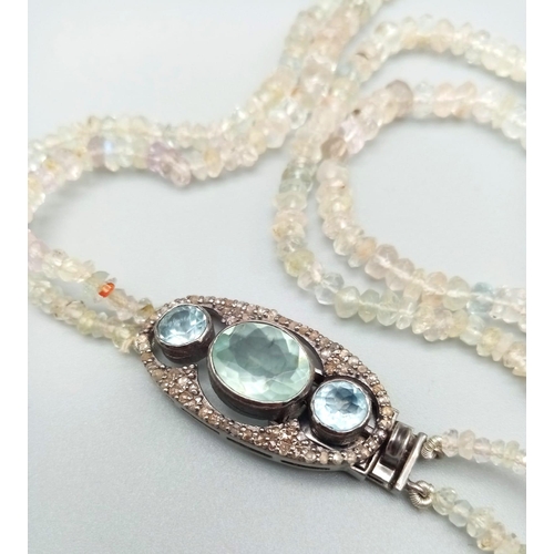 836 - Vintage Aquamarine Necklace with Rose cut diamonds on the clasp.
Weight -35.24g
aquamarine 151.80 Ct... 