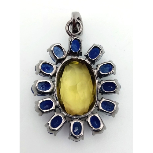 850 - Antique Labradorite Pendant with Rose cut diamonds. 925 Sterling silver.  Labradorite 32Cts, Diamond... 