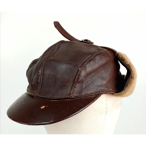 896 - A Vietnam War Period South Vietnam Air Force Bomber Crew Leather Cap.