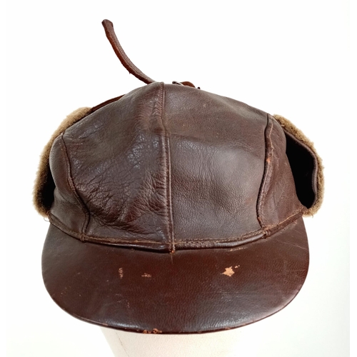 896 - A Vietnam War Period South Vietnam Air Force Bomber Crew Leather Cap.