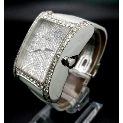 1060 - A Giovanni Ferraris 18K Gold and Diamond Ladies Tank Watch. White leather strap and gold clasp. 18k ... 