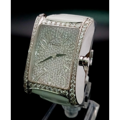 1060 - A Giovanni Ferraris 18K Gold and Diamond Ladies Tank Watch. White leather strap and gold clasp. 18k ... 