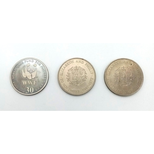 1281 - A Parcel of 3 Very Fine Condition Coins Containing a 900 Silver WWF 1986 Wildlife 30 Years Fund for ... 