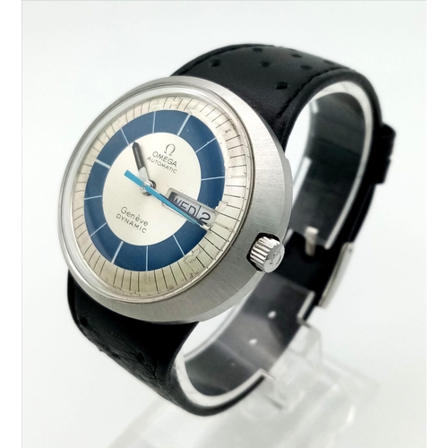 353 - A Vintage Omega Dynamic Gents Watch. Black leather strap. 
Stainless steel case - 42mm. Blue and sil... 