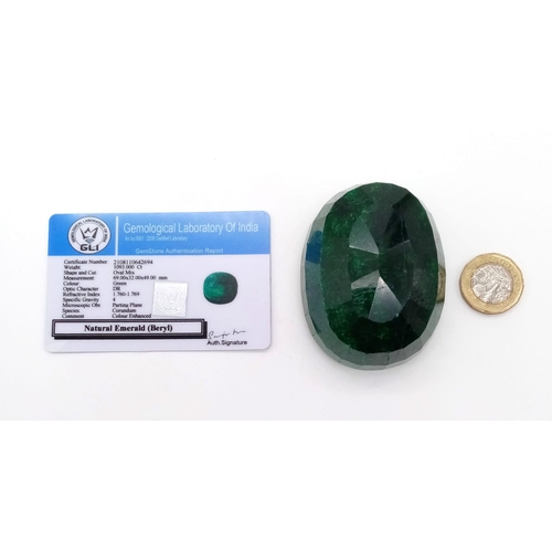 360 - 1093ct Massive Natural Green Emerald Beryl Gemstone with GLI Certification, Oval Shape   69.00 x 32.... 